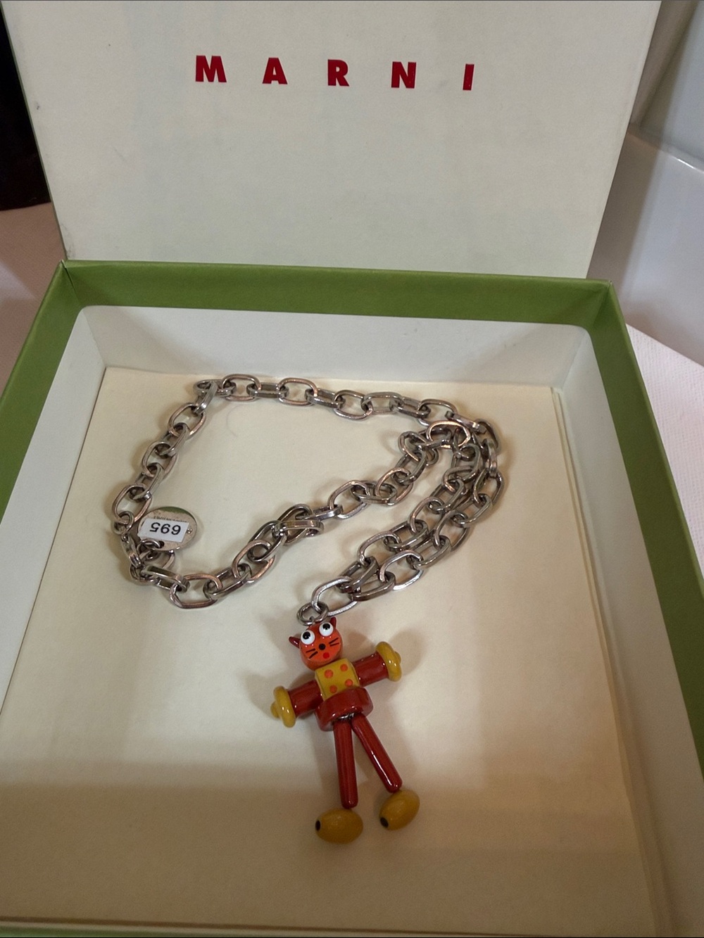 Marni Silver chain link Cat Necklace. Made in Italy . New with tag and box.